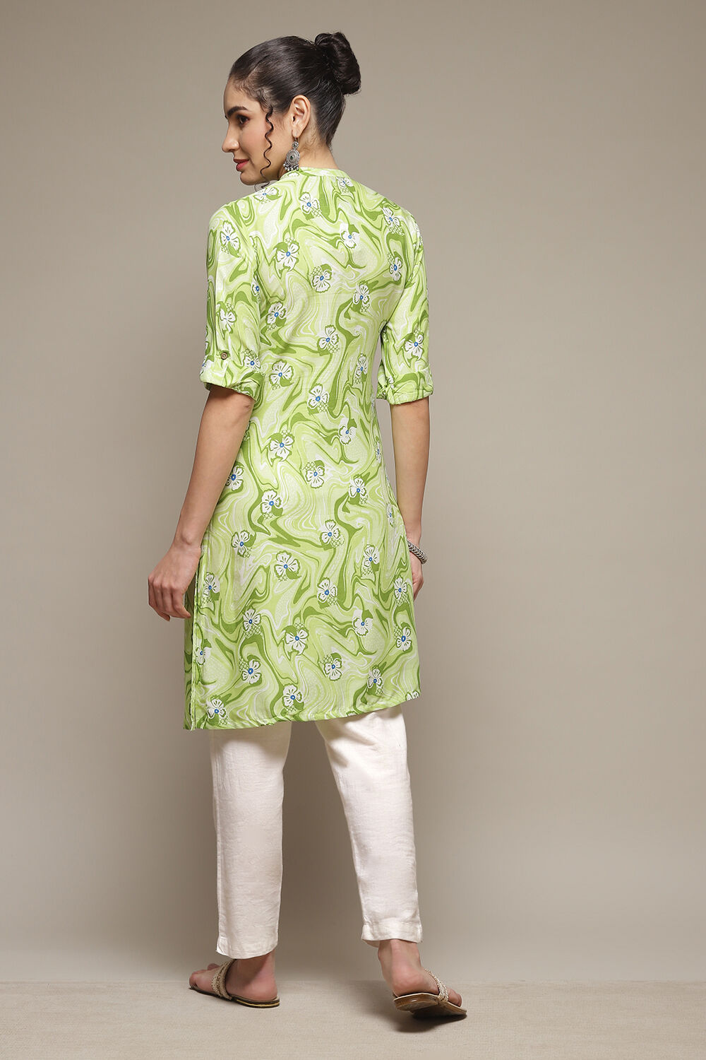 Lime Green LIVA Straight Kurta image number 4